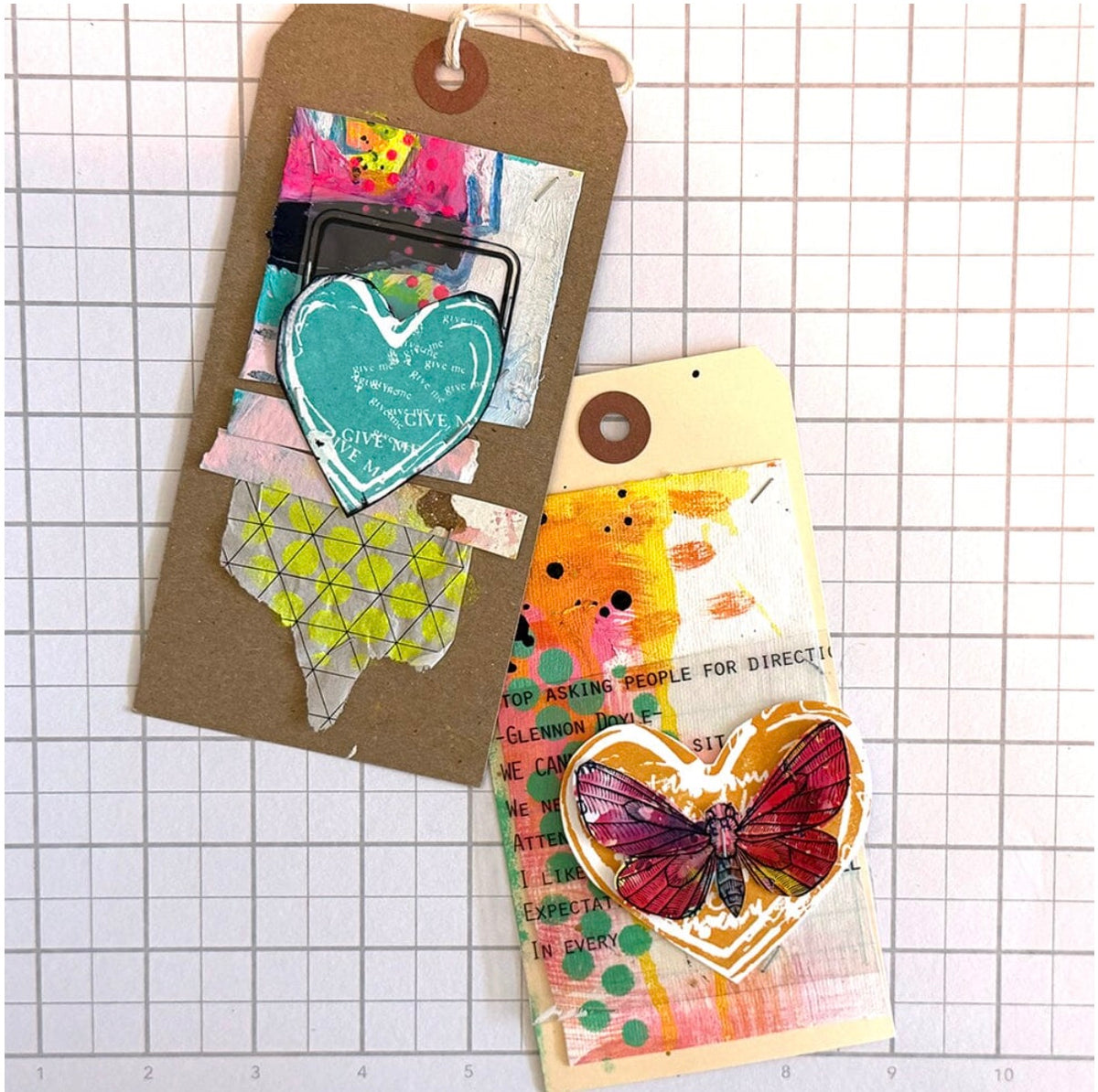 Dina Wakley Filled Hearts Media Cling Rubber Stamps mdr94258 heart and butterfly tags