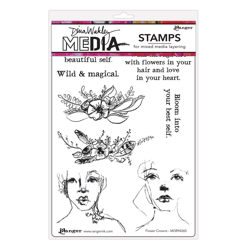 Dina Wakley Flower Crowns Media Cling Rubber Stamps mdr94265