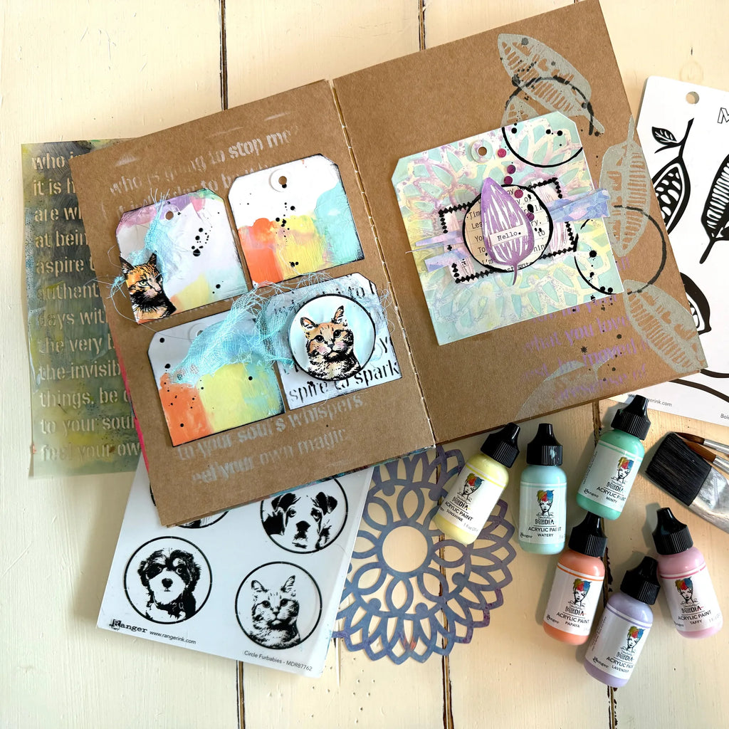 Dina Wakley Ranger Minty 1oz Media Acrylic Paint mdq88226 Cats Journaling Page | color-code:ALT01
