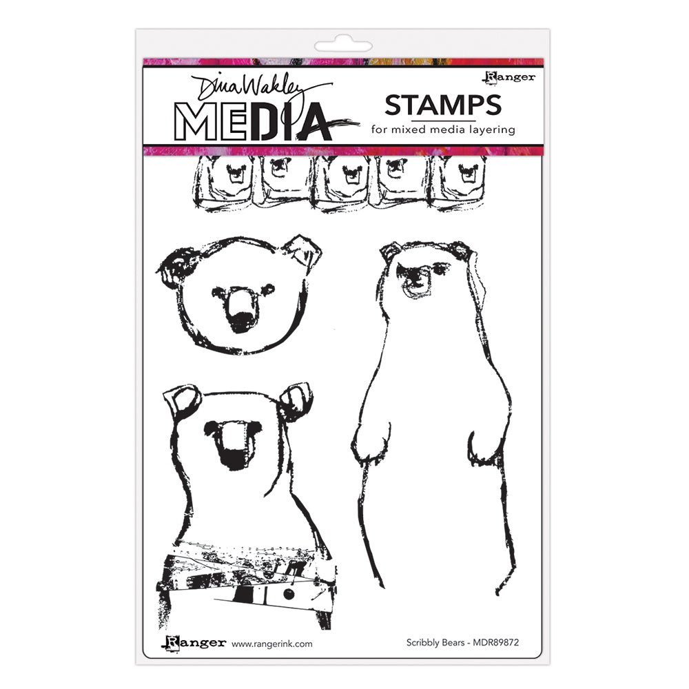 Dina Wakley Scribbly Bears Media Cling Rubber Stamps mdr89872