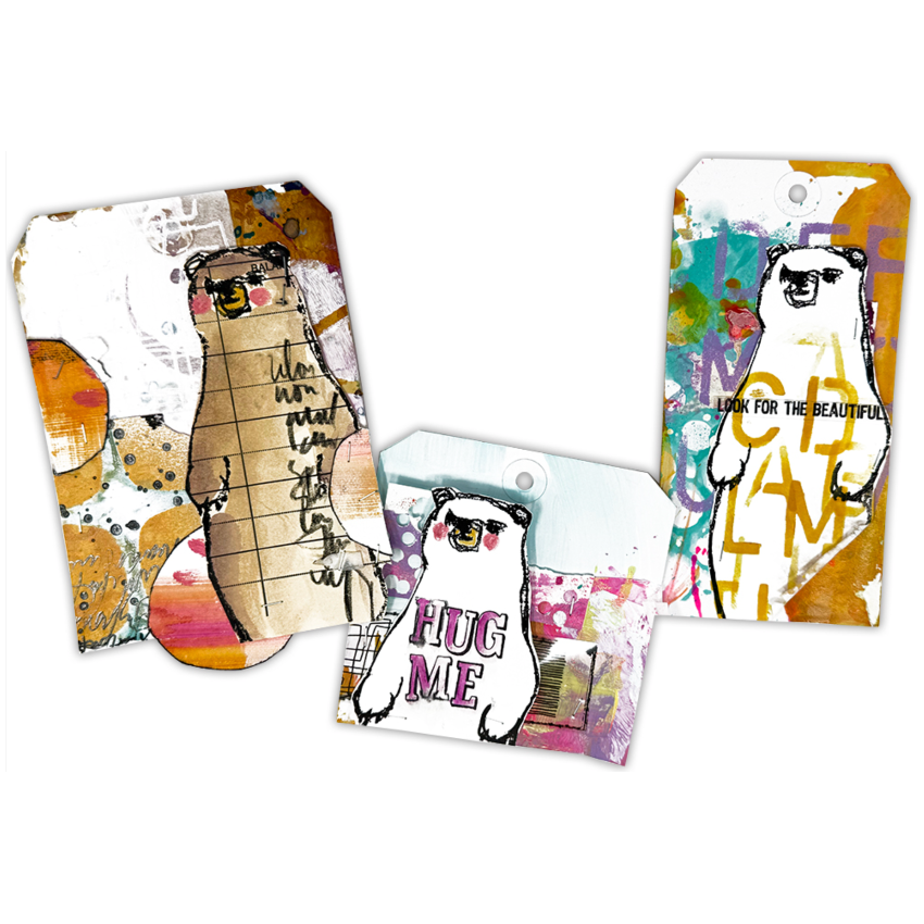 Dina Wakley Scribbly Bears Media Cling Rubber Stamps mdr89872 tags