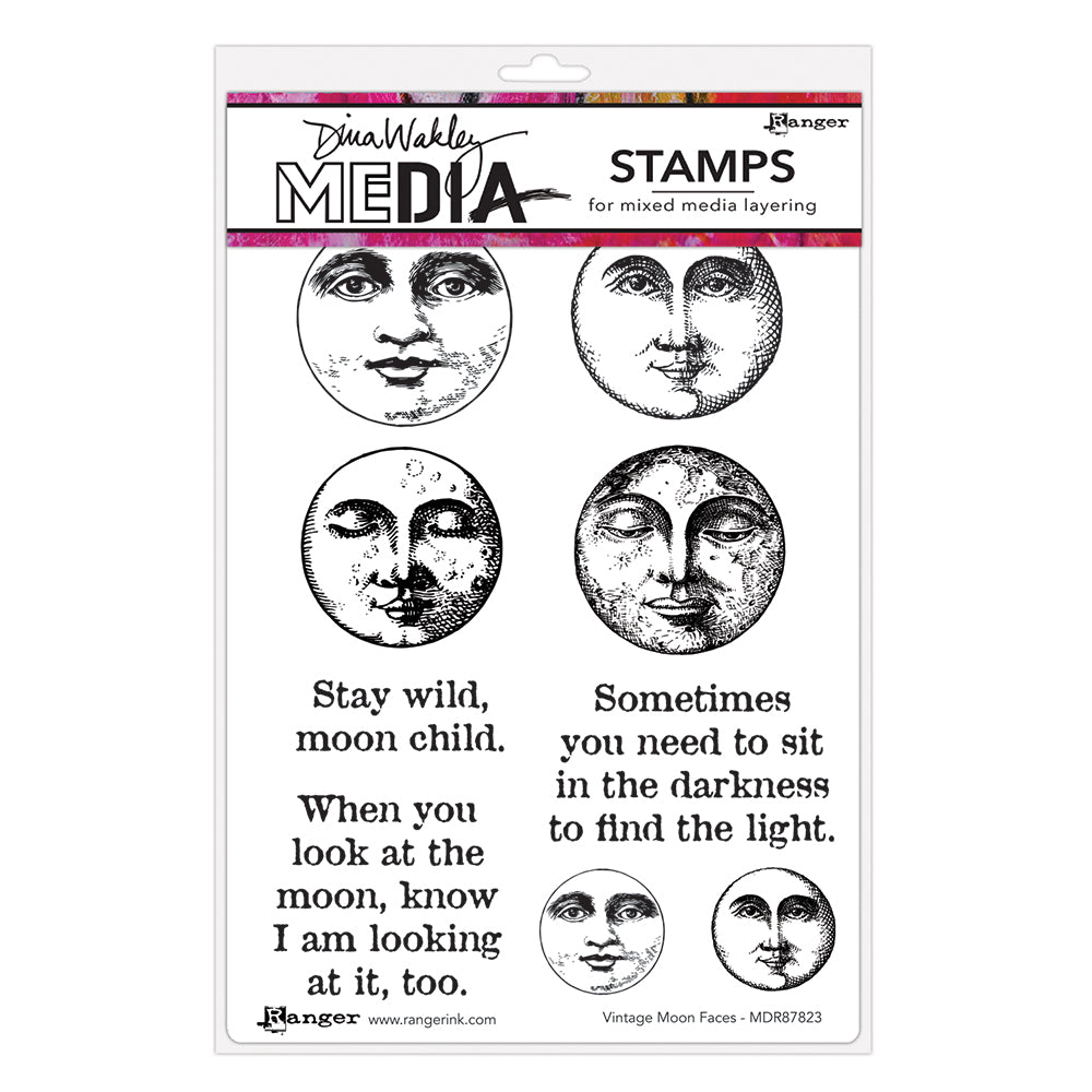 Dina Wakley Vintage Moon Faces Media Cling Rubber Stamps mdr87823