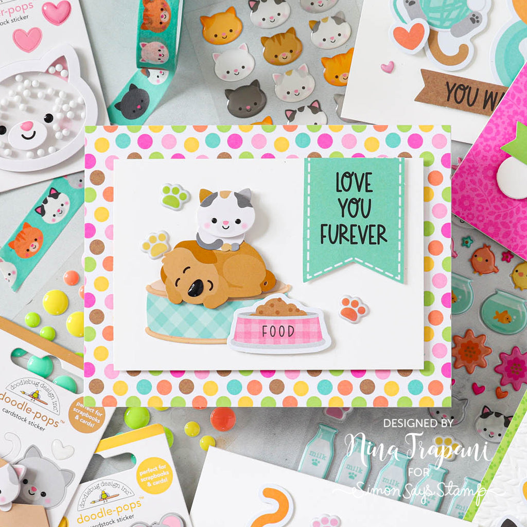 Doodlebug Pretty Kitty Puffy Stickers 7642 love you furever | color-code:ALT02