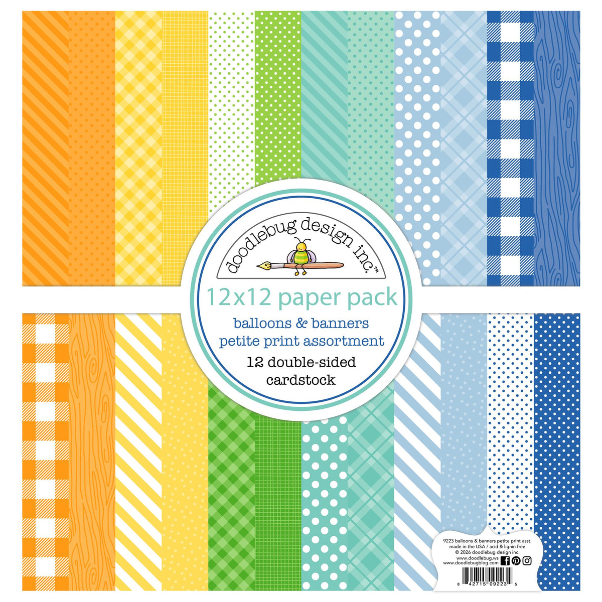 Doodlebug Balloons and Banners 12x12 Inch Petite Prints Assortment Pack 9223