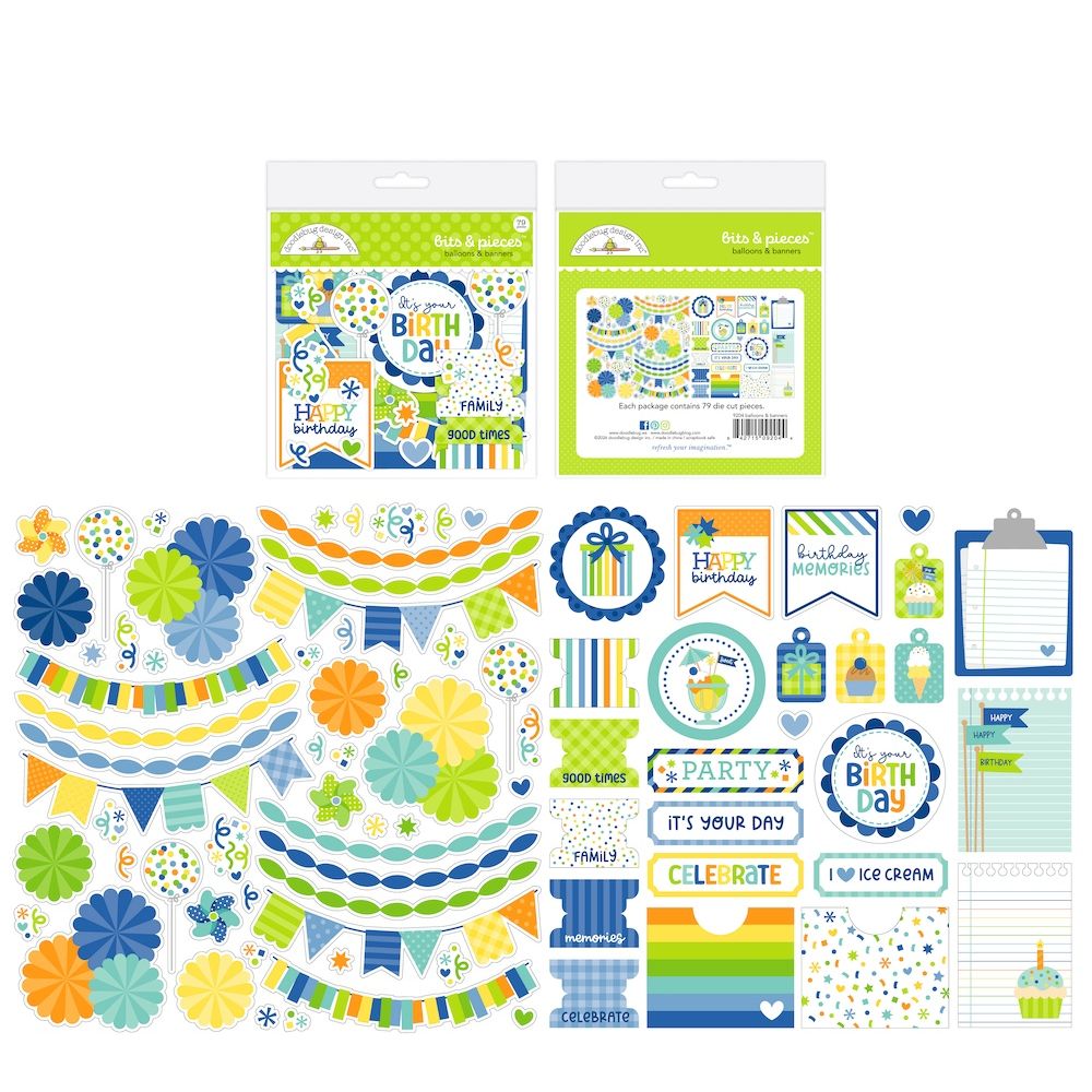 Doodlebug Balloons and Banners Bits and Pieces Die Cut Shapes 9204