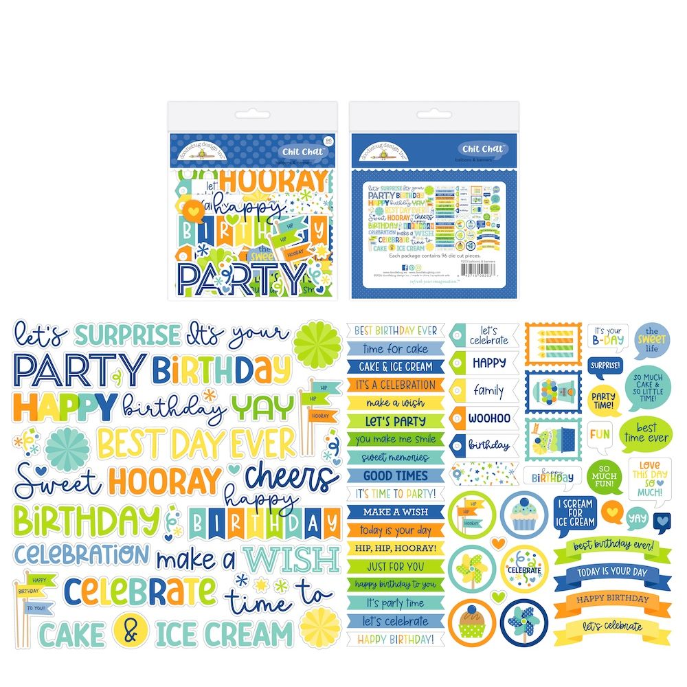 Doodlebug Balloons and Banners Chit Chat Die Cut Shapes 9203