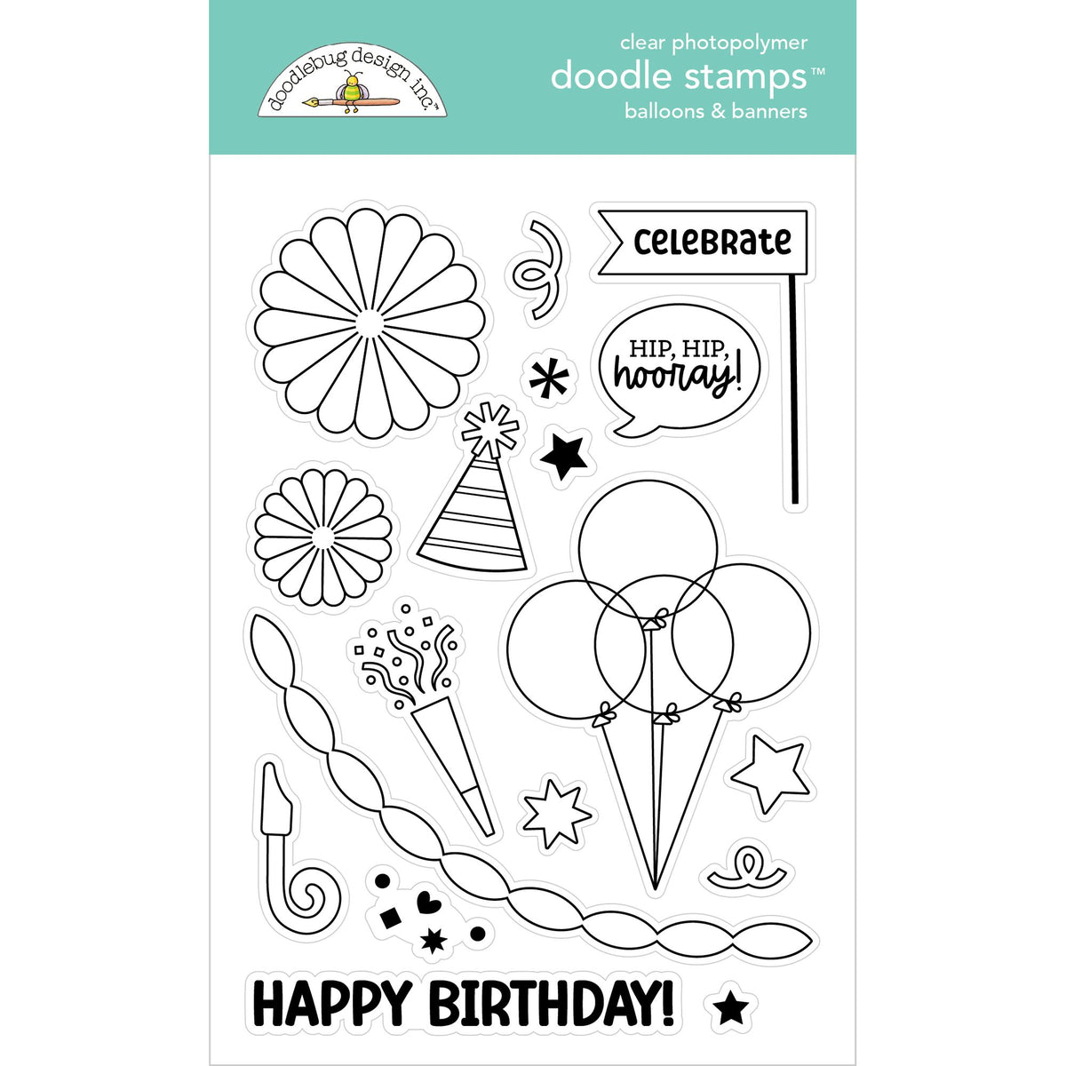 Doodlebug Balloons and Banners Doodle Stamps 9198