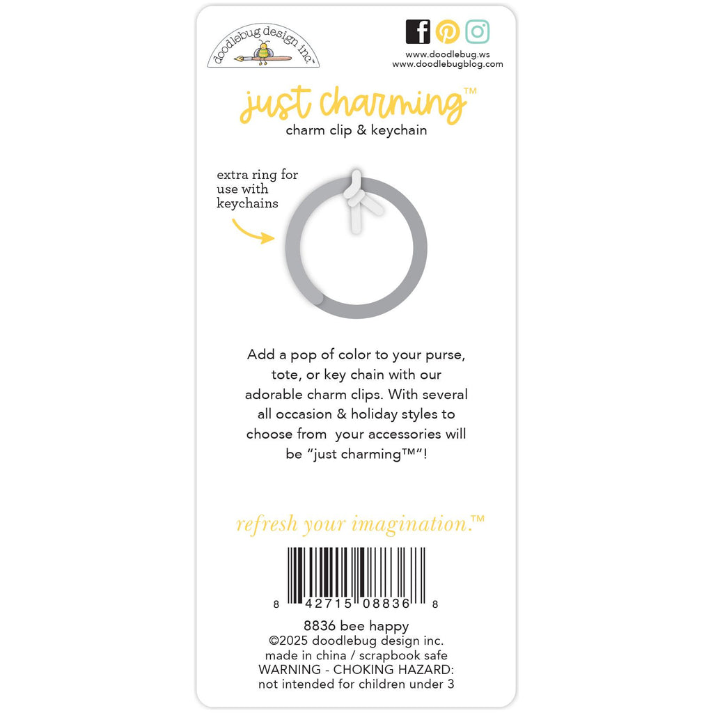 Doodlebug Bee Happy Just Charming Keychain Clip 8836 back