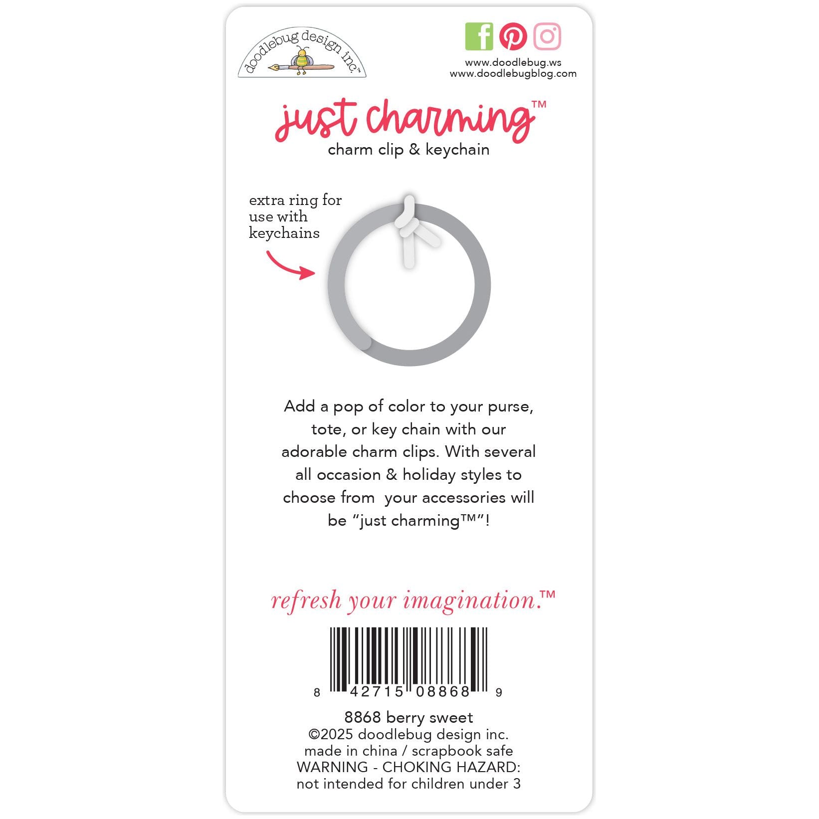 Doodlebug Berry Sweet Just Charming Keychain Clip 8868 back