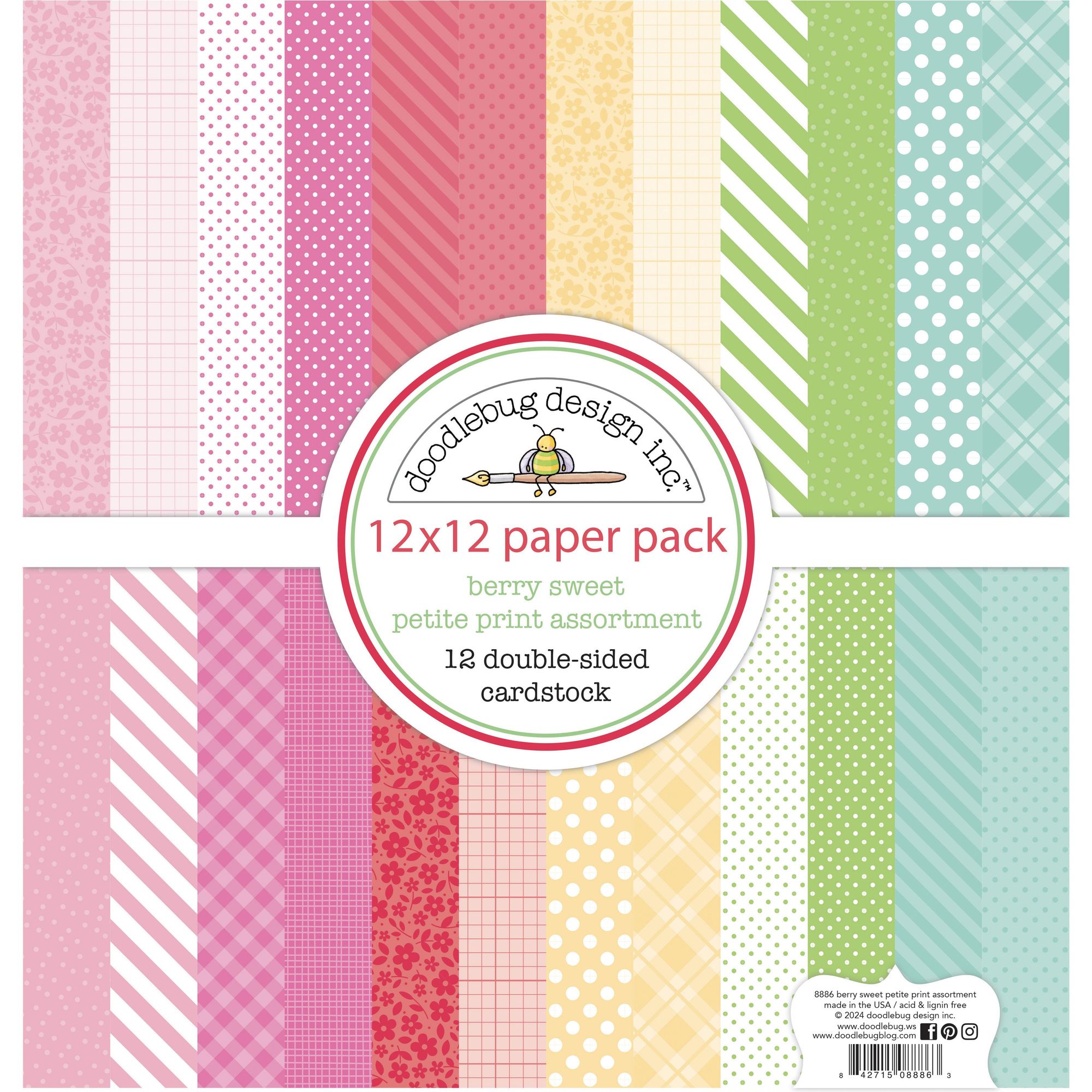 Doodlebug Berry Sweet Petite Prints 12x12 Inch Assortment Pack 8886
