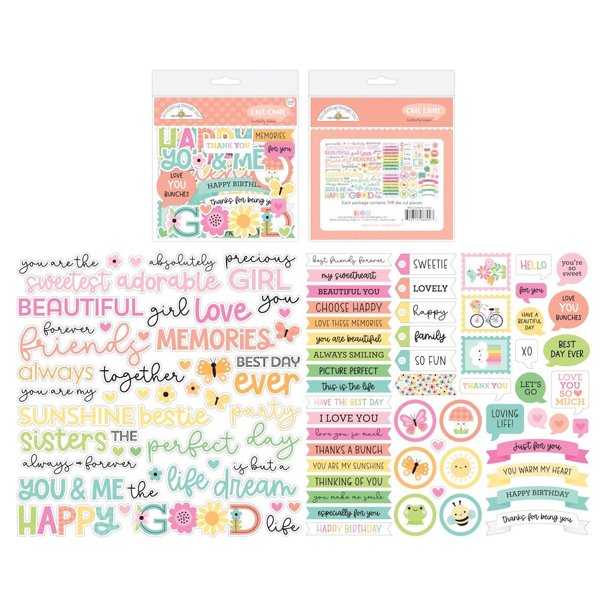 Doodlebug Butterfly Kisses Chit Chat Ephemera Die Cut Shapes 8802