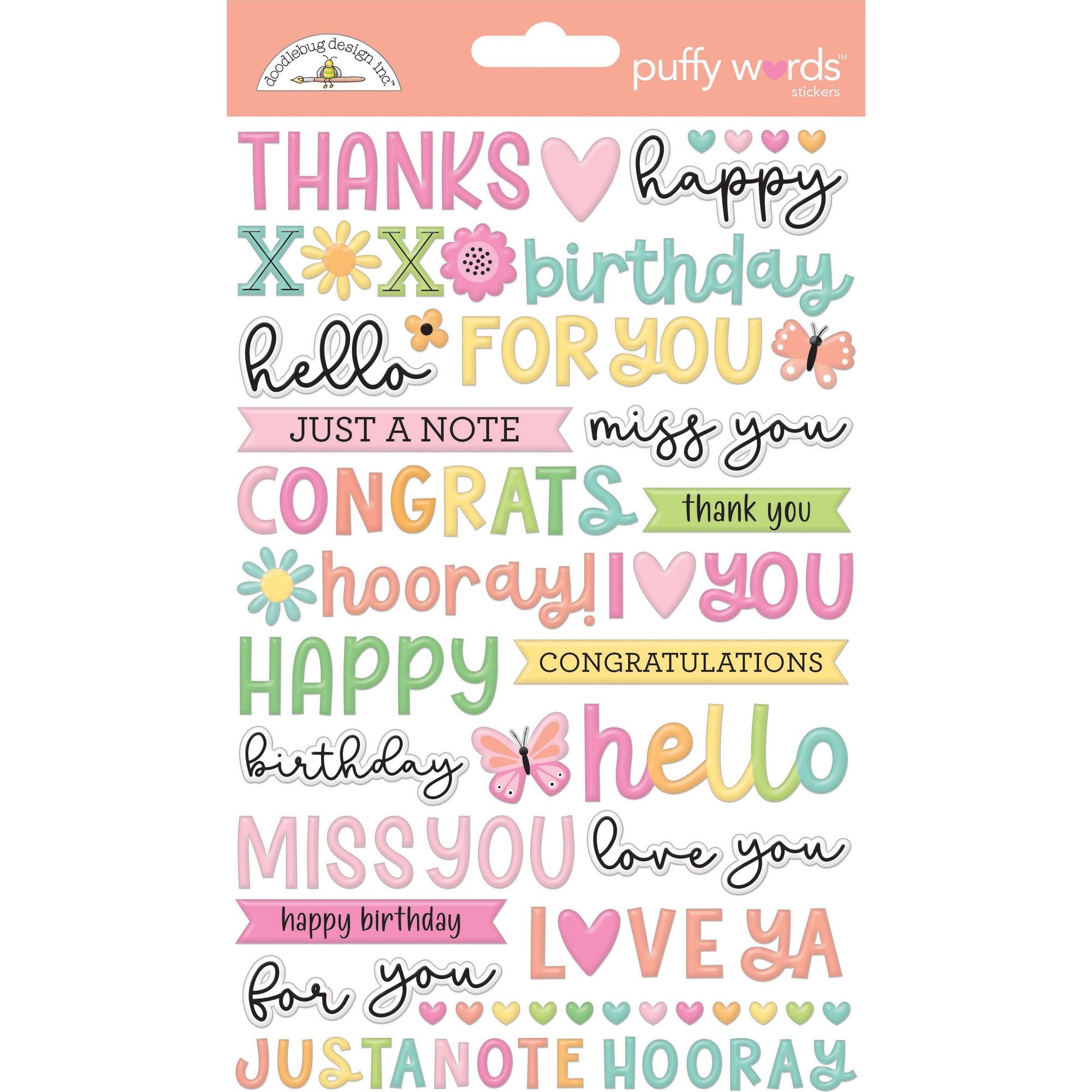 Doodlebug Butterfly Kisses Puffy Words Stickers 8788