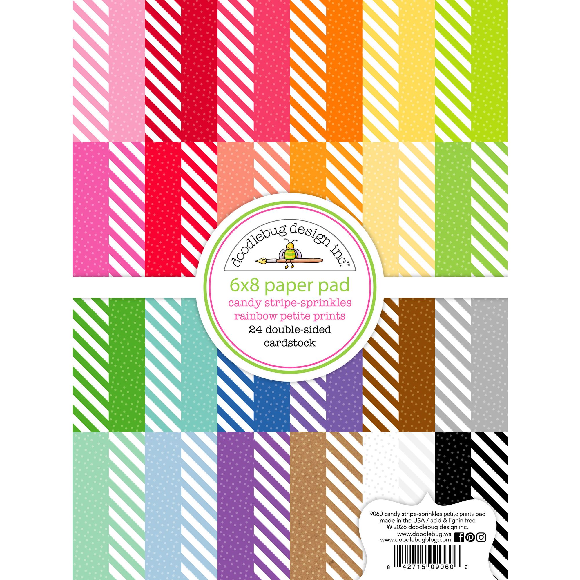 Doodlebug Candy Stripe Sprinkles Rainbow Petite Prints 6x8 Inch Paper Pad 9060