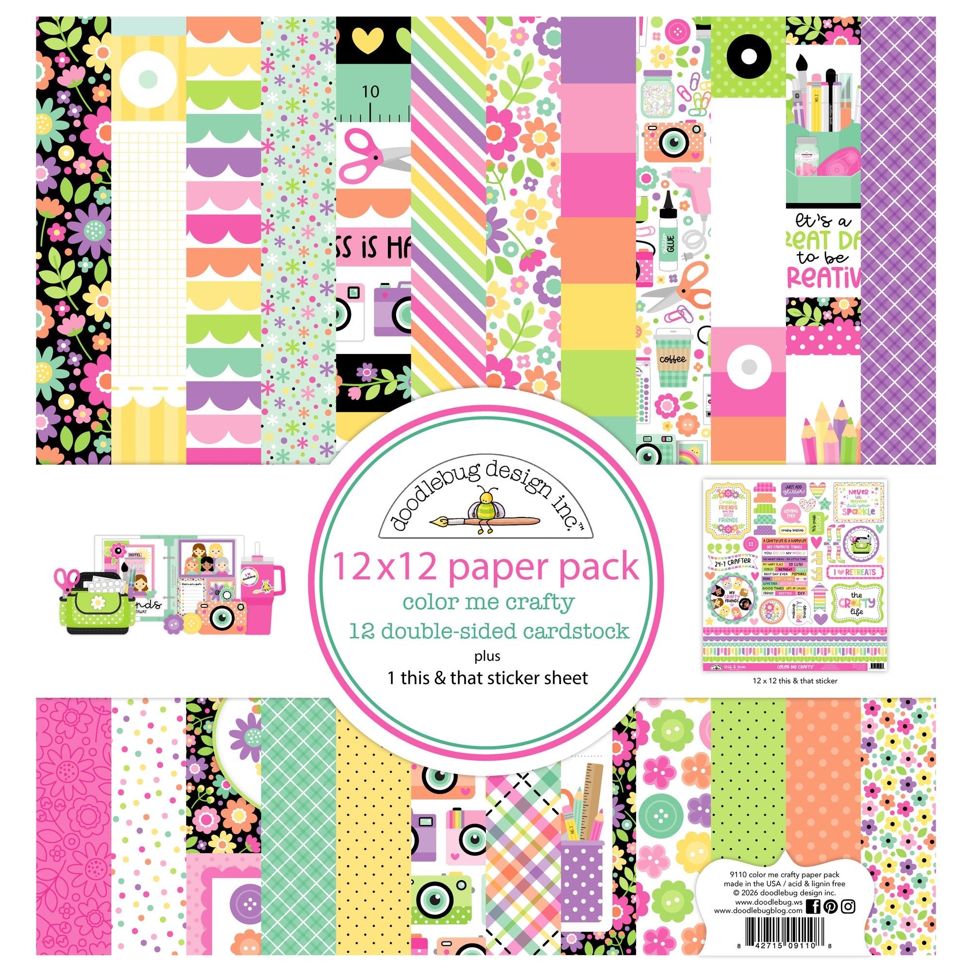 Doodlebug Color Me Crafty 12x12 Inch Paper Pack 9110