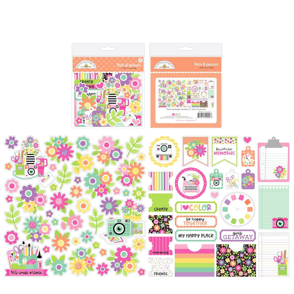 Doodlebug Color Me Crafty Bits and Pieces Ephemera Die Cut Shapes 9092