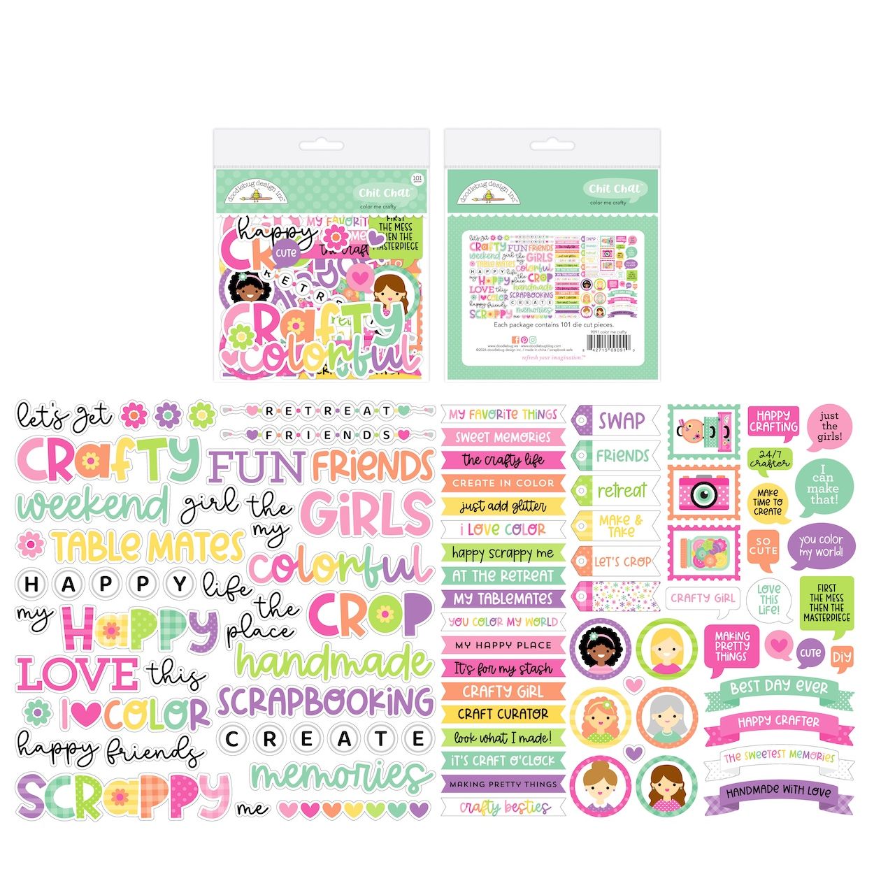 Doodlebug Color Me Crafty Chit Chat Ephemera Die Cut Shapes 9091