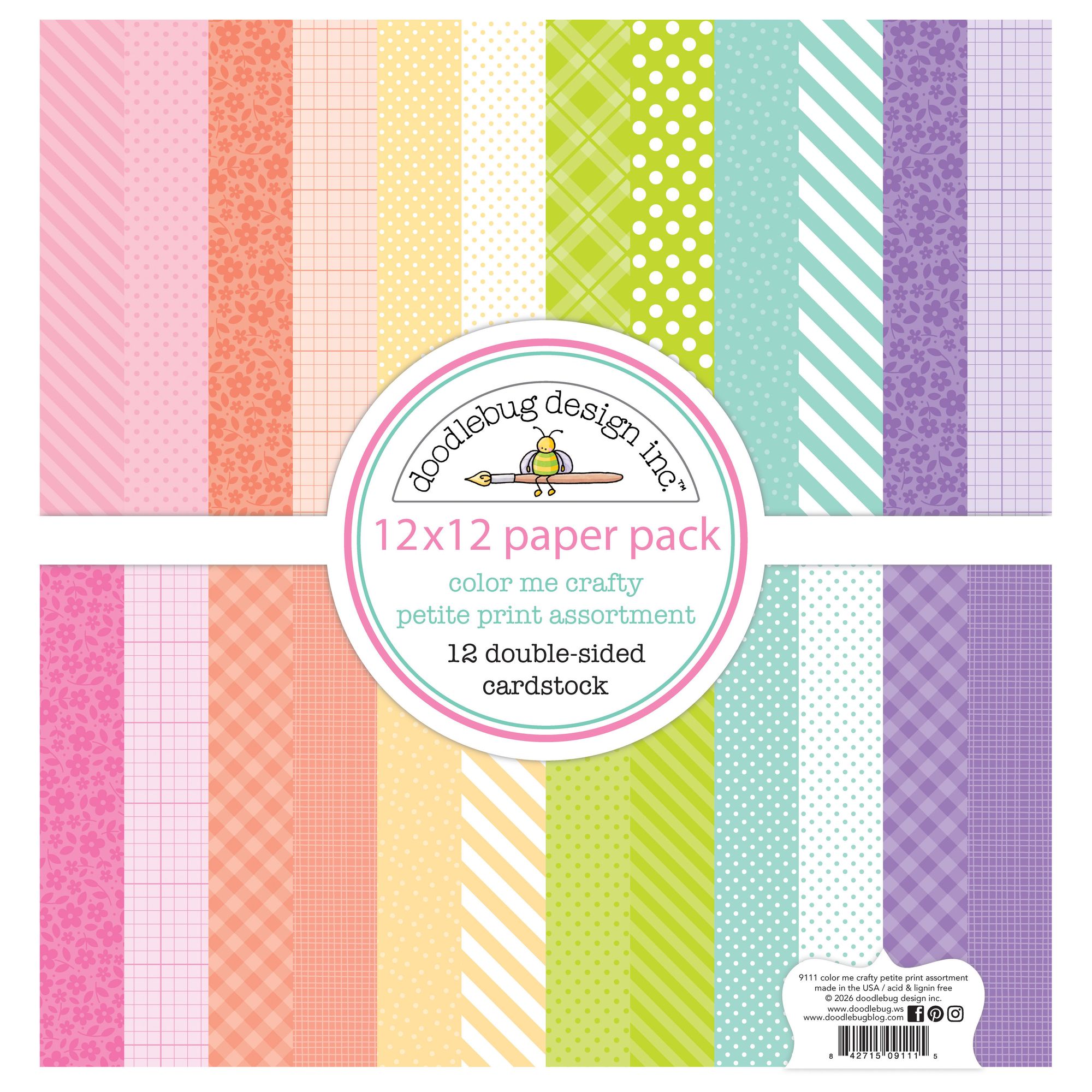 Doodlebug Color Me Crafty Petite Prints 12x12 Inch Assortment Pack 9111