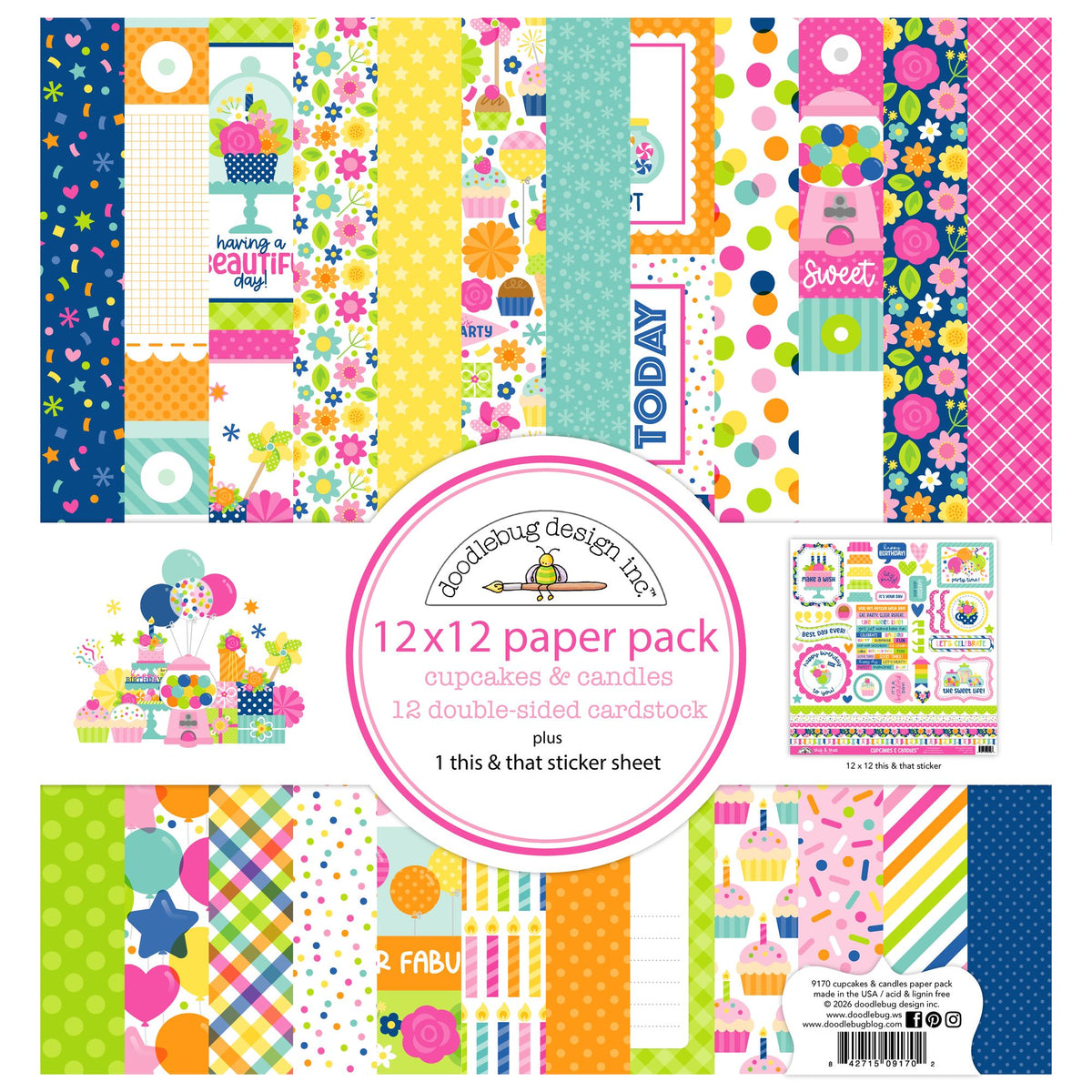Doodlebug Cupcakes and Candles 12x12 Inch Paper Pack 9170