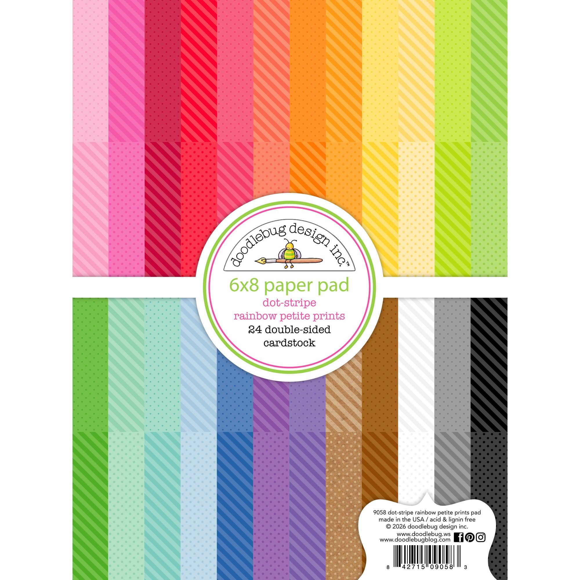 Doodlebug Dot-Stripe Rainbow Petite Prints 6x8 Inch Paper Pad 9058