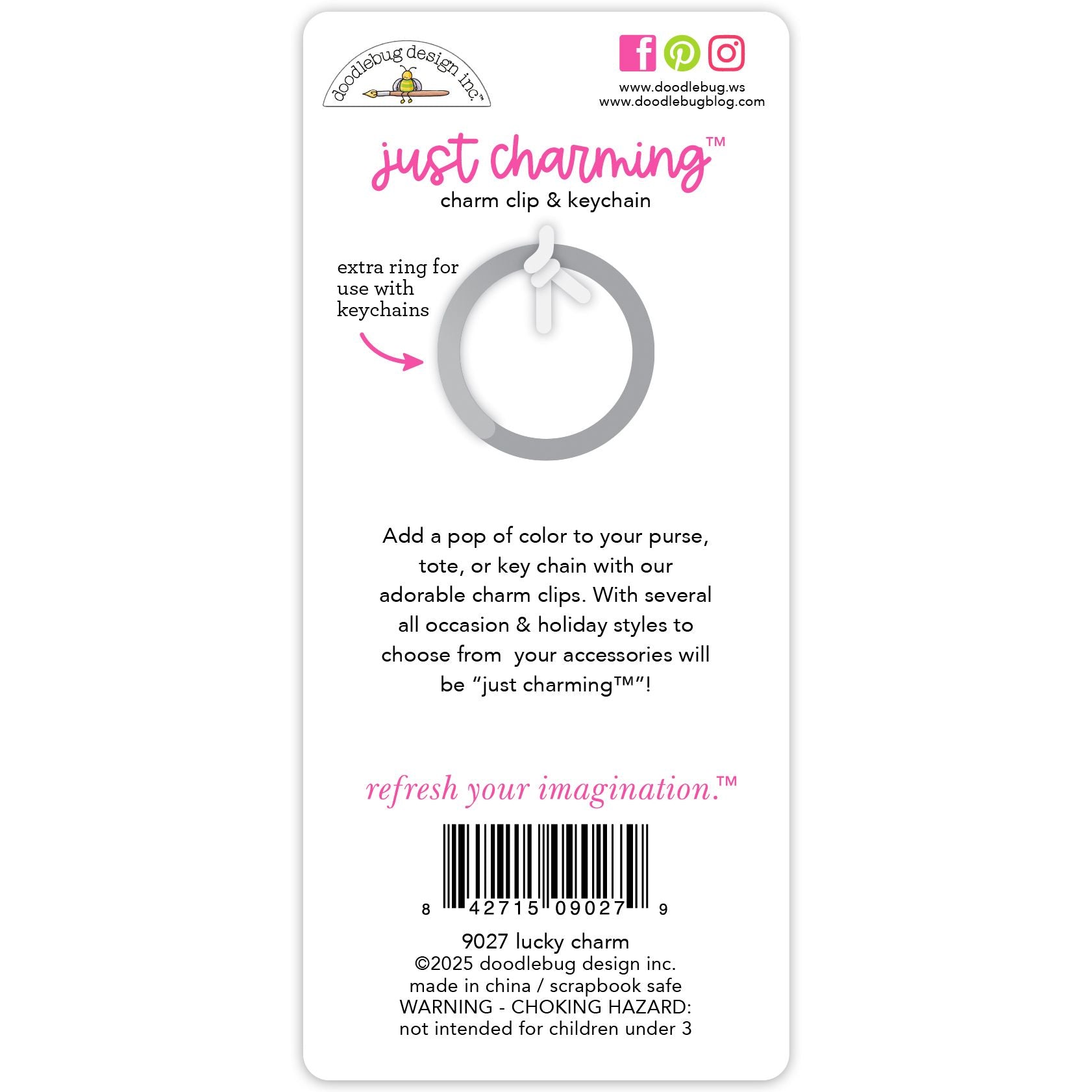 Doodlebug Lucky Charm Just Charming Clip and Keychain 9027 back