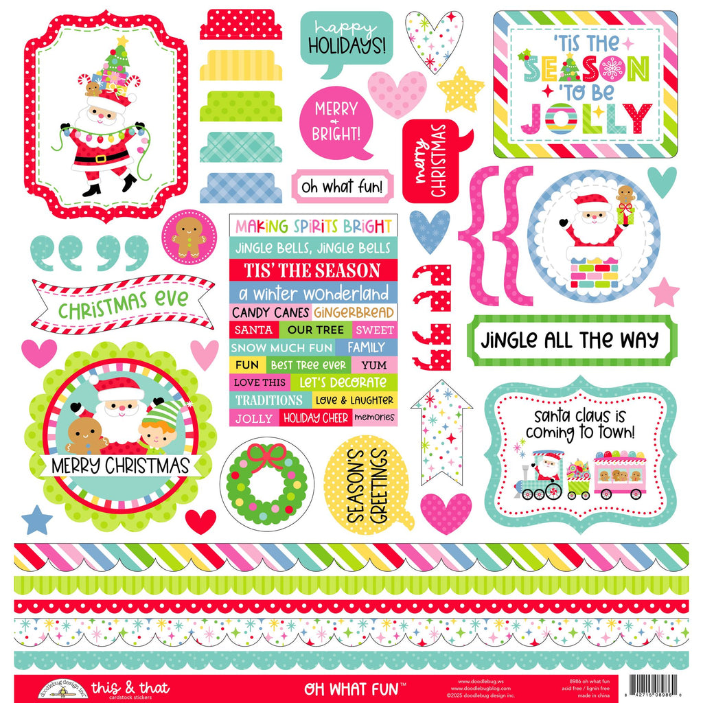 Doodlebug Oh What Fun 12x12 Inch Paper Pack 9000 sticker sheet