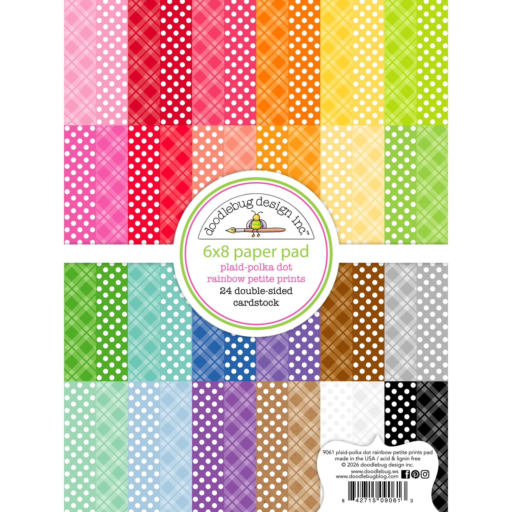Doodlebug Plaid Polka Dot Rainbow Petite Prints 6x8 Inch Paper Pad 9061