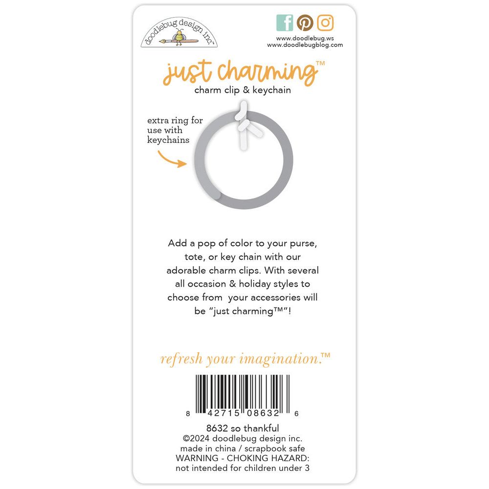 Doodlebug So Thankful Just Charming Clip and Keychain 8632 back