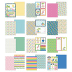 Collection of colorful paper sheets with various patterns and designs on a white background
