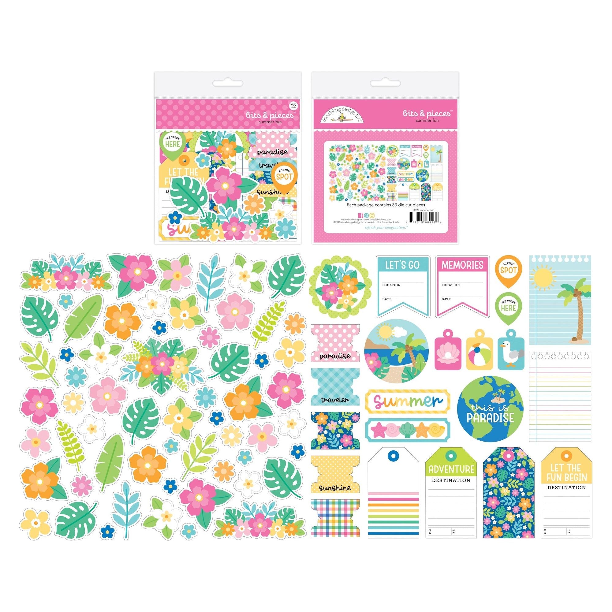 Doodlebug Summer Fun Bits and Pieces Ephemera Die Cut Shapes 8923