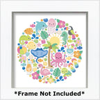 Colorful circular design with sea-themed illustrations on a white background, with a frame not included.