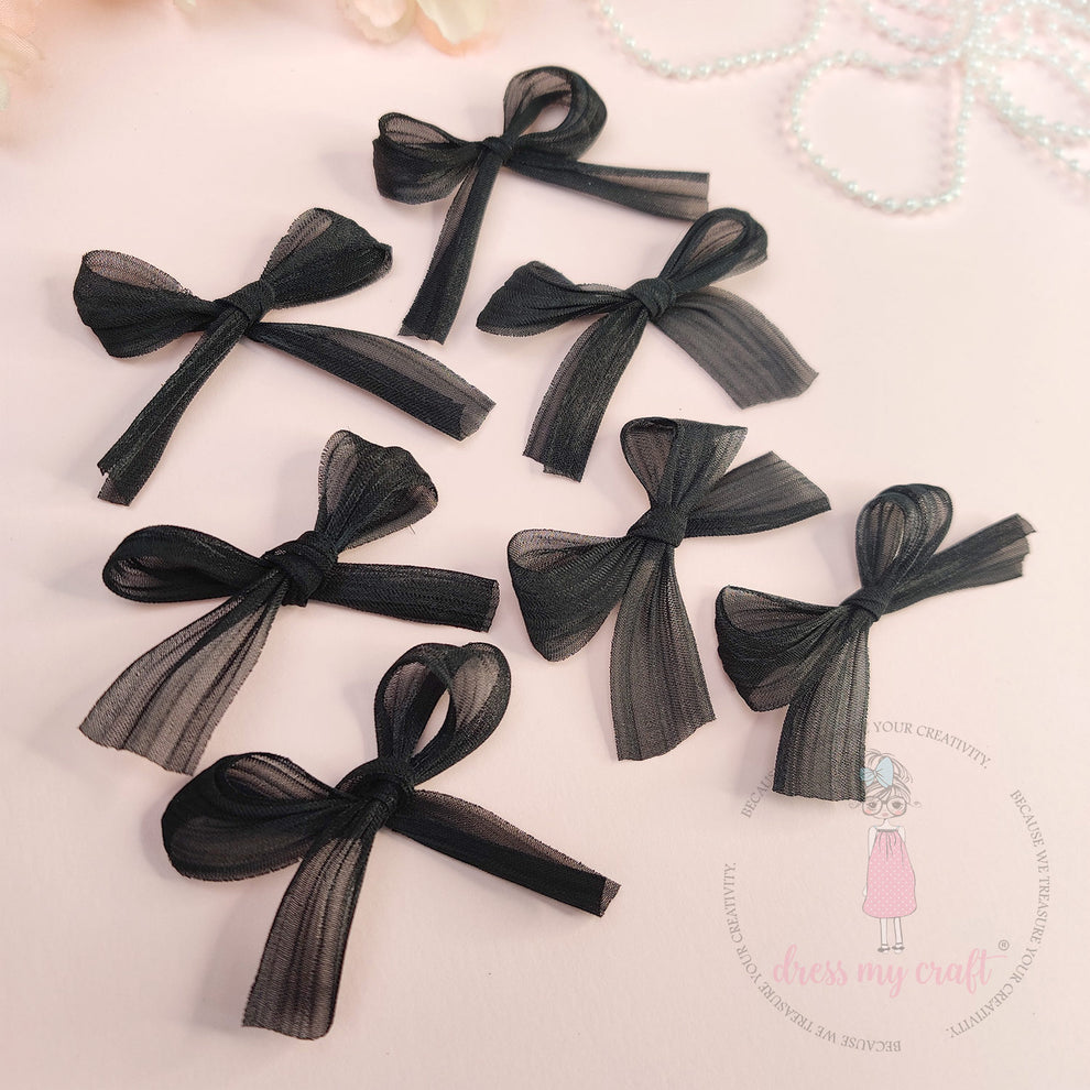 Dress My Craft Black Metallic Silk Bows Pack of 10 dmca10642 Detailed Image