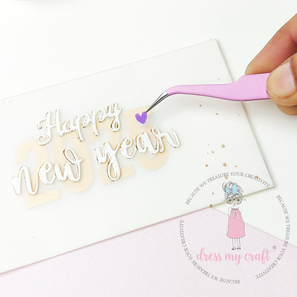 Dress My Craft Curved Tweezers dmct5285 Happy New Year Card