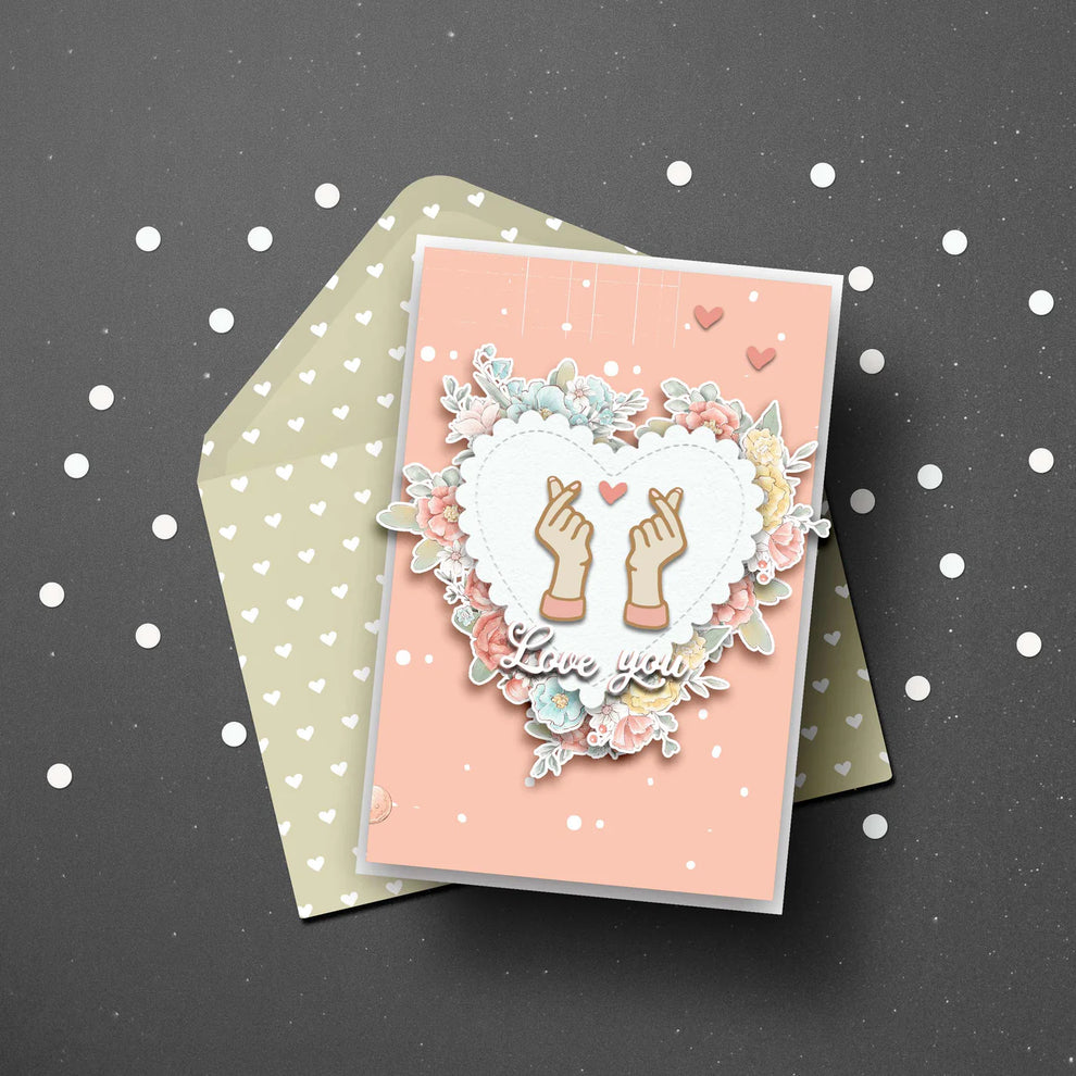 Dress My Craft Korean Love Sign Dies dmcd6963 Love You Heart Card