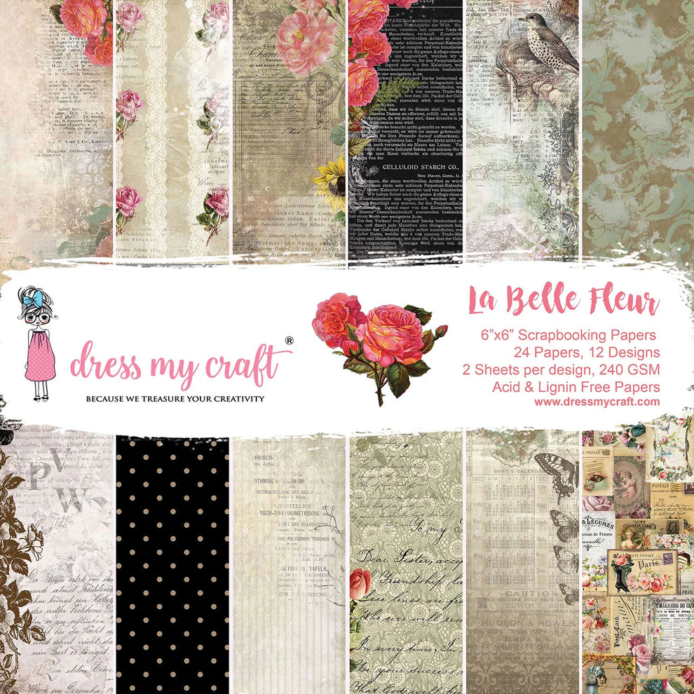Dress My Craft La Belle Fleur 6 x 6 Paper Pad dmcp6117