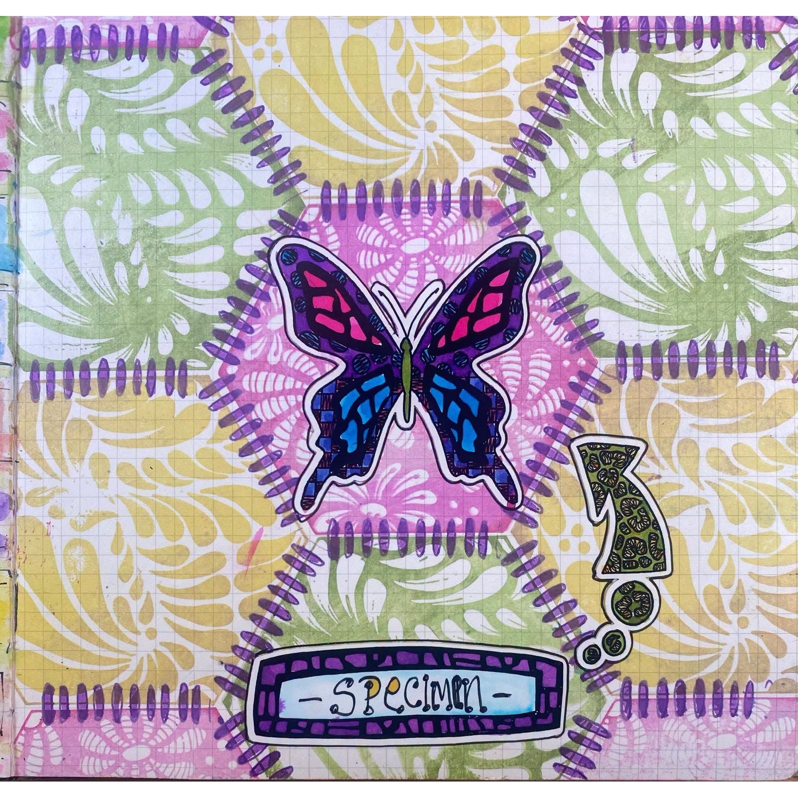 Dyan Reaveley Dylusions Blonde Moments Cling Stamps dyr10047 stitches butterfly journal page