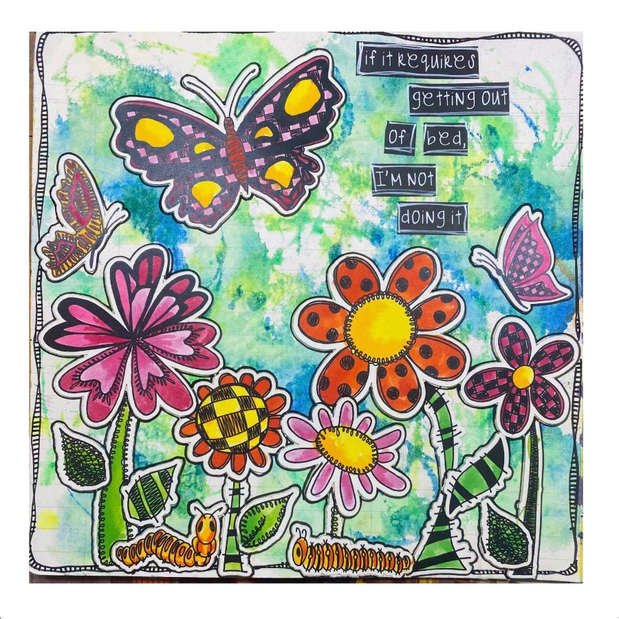 Dyan Reaveley Dylusions Blooming Cling Stamps dyr10045 butterflies flowers colorful card