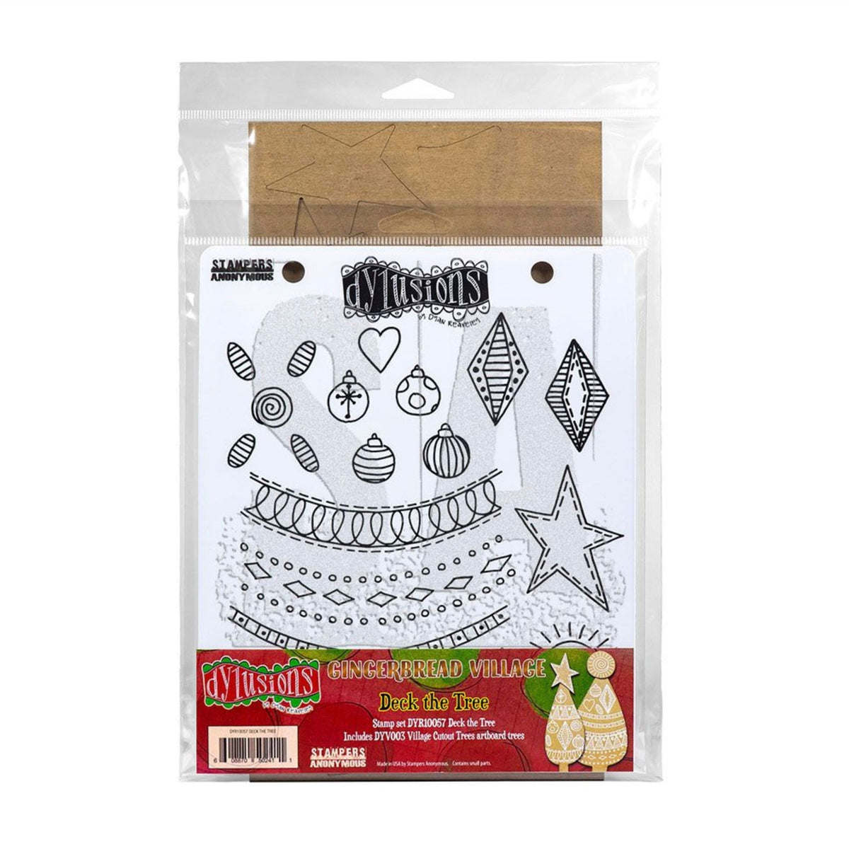 Dyan Reaveley Dylusions Deck The Tree Cling Stamp and Village Cut Out Tree Artboard Set dyr10057 product image 1