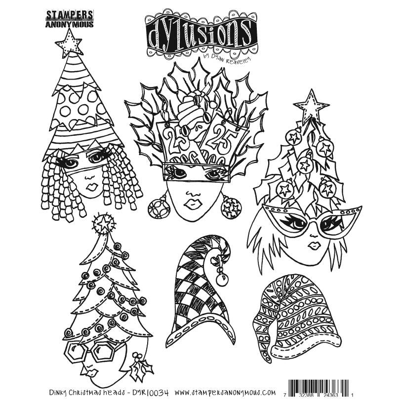 Dyan Reaveley Dylusions Dinky Christmas Heads Cling Stamps dyr10034