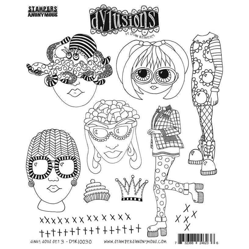 Dyan Reaveley Dylusions Dinky Dolls Set 3 Cling Stamps dyr10030