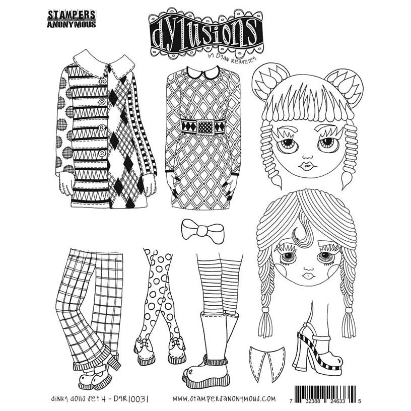 Dyan Reaveley Dylusions Dinky Dolls Set 4 Cling Stamps dyr10031