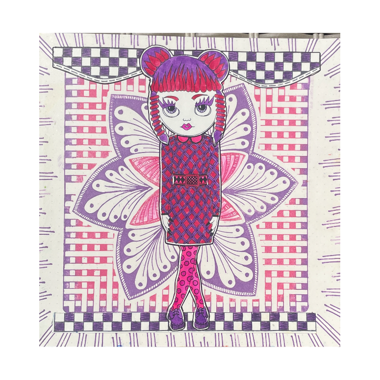 Dyan Reaveley Dylusions Dinky Dolls Set 4 Cling Stamps dyr10031 pink and purple