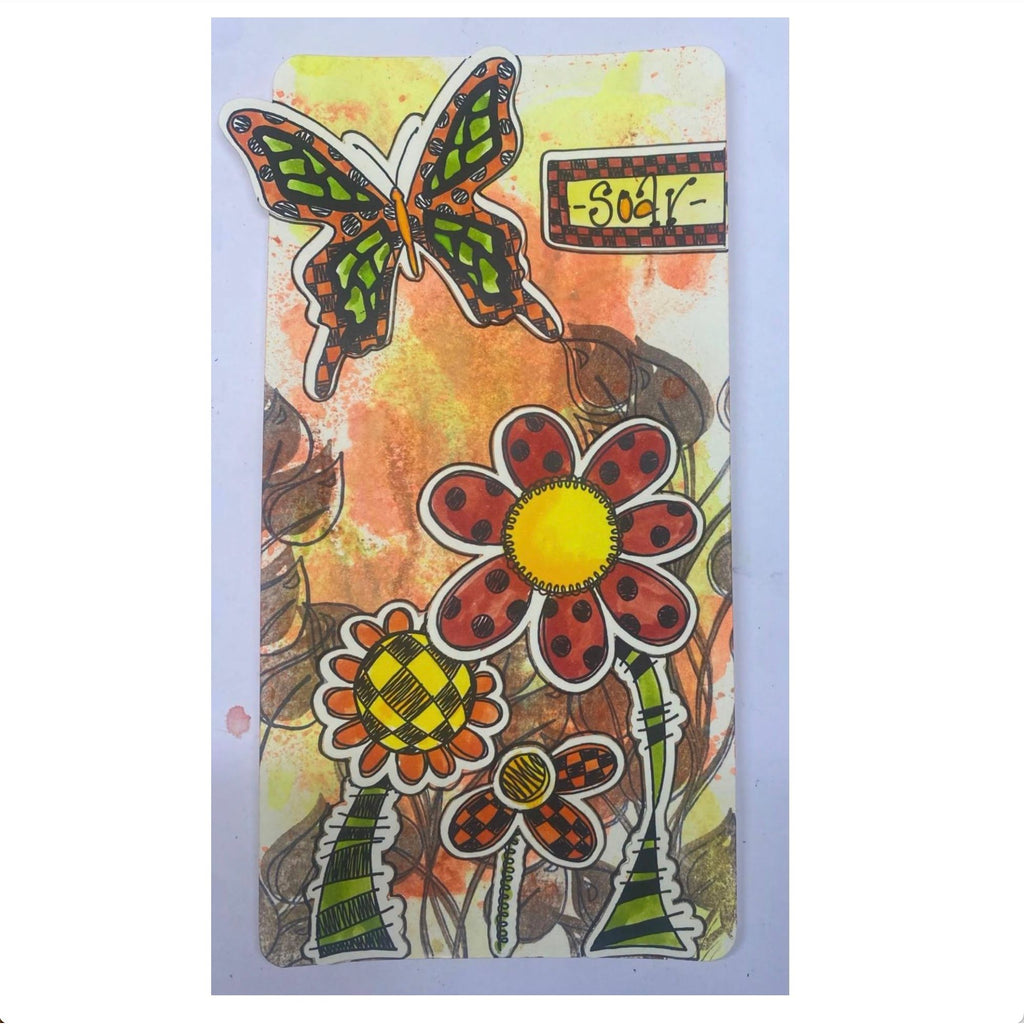 Dyan Reaveley Dylusions Flutterby Cling Stamps dyr10048 brown yellow soar card