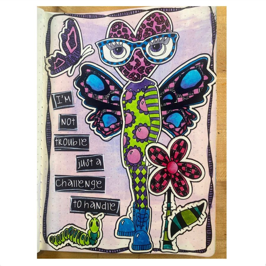 Dyan Reaveley Dylusions Flutterby Cling Stamps dyr10048 i'm not trouble journal page