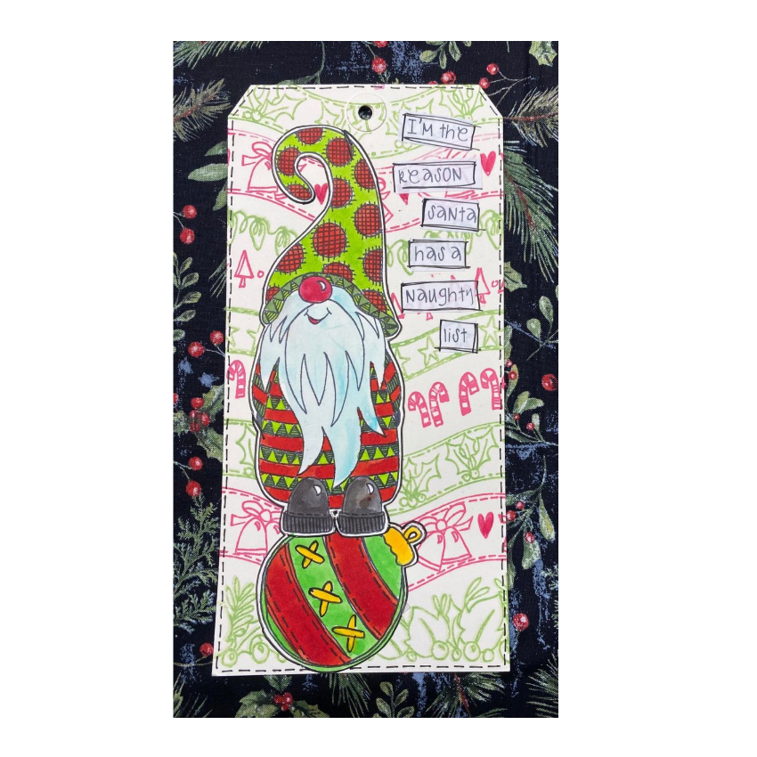 Dyan Reaveley Dylusions Gnome For The Holidays Cling Stamps dyr10036 tag