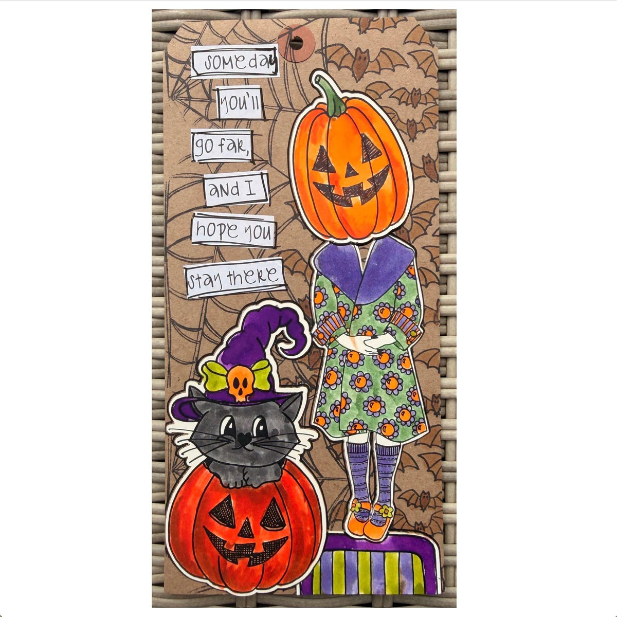 Dyan Reaveley Dylusions Halloween Backgrounds Cling Stamps dyr10055 cat in a pumpkin tag