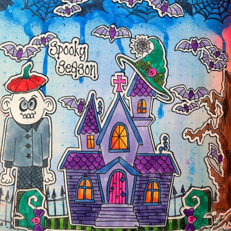Dyan Reaveley Dylusions Halloween Backgrounds Cling Stamps dyr10055 purple house picture