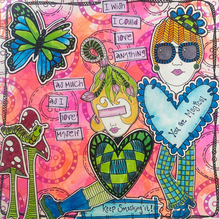 Dyan Reaveley Dylusions Heartalicious Cling Stamps dyr10046 hearts butterfly colorful card
