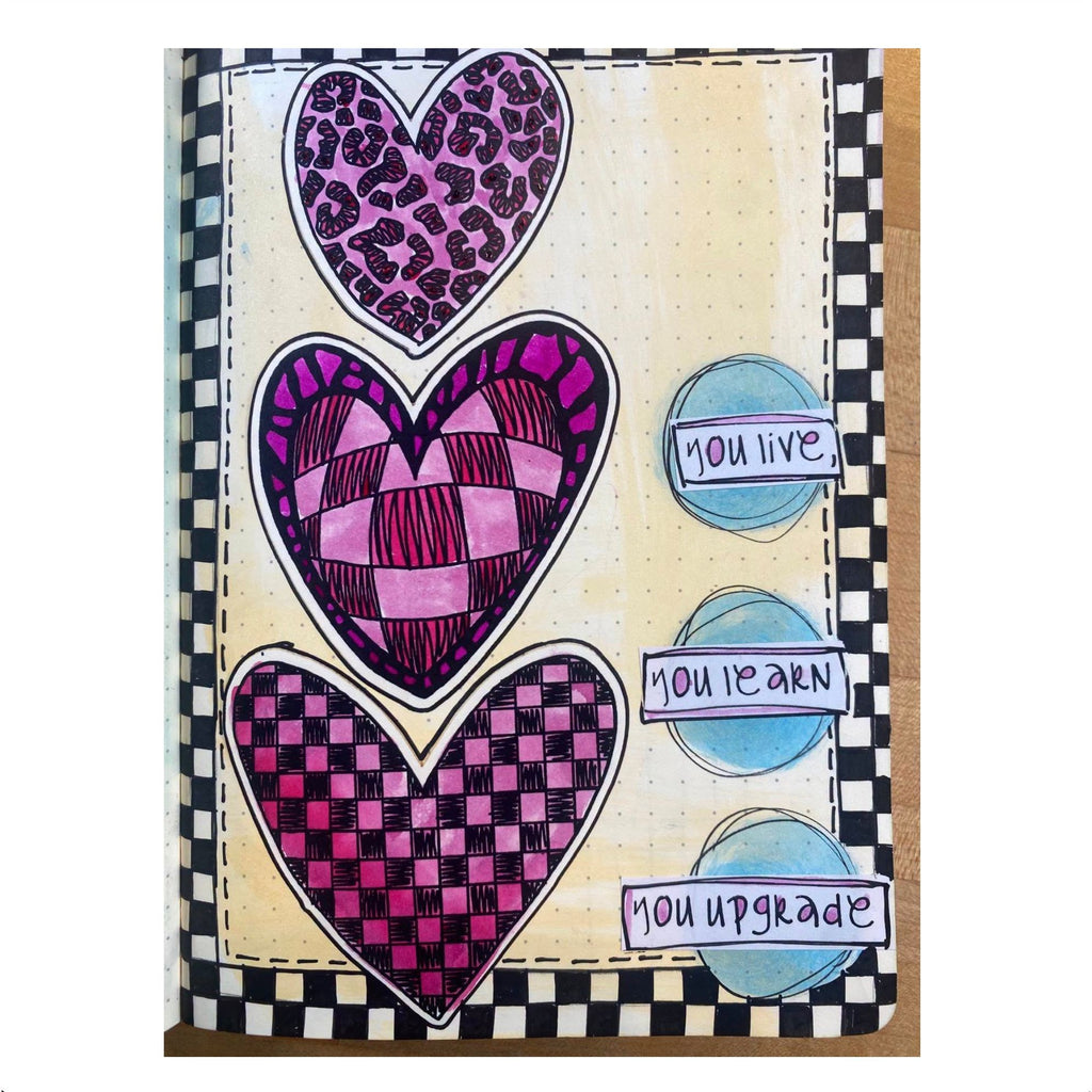 Dyan Reaveley Dylusions Heartalicious Cling Stamps dyr10046 you live you learn card