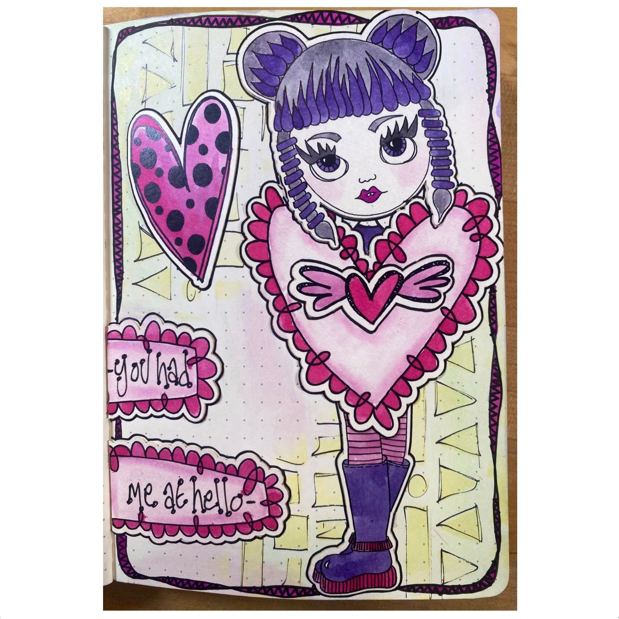 Dyan Reaveley Dylusions In The Frame Cling Stamps dyr10049 pink hearts journal page