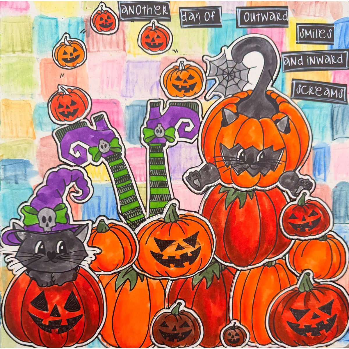 Dyan Reaveley Dylusions Pumpkin Paw Cling Stamps dyr10050 lots of pumpkins card